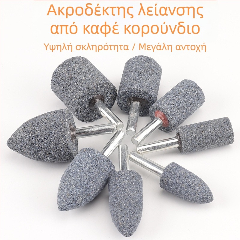 Κεφαλή λείανσης από καφέ κορούνδιο με λαβή, μυτερή κυλινδρική μορφή Τ, ηλεκτρική κεφαλή λείανσης