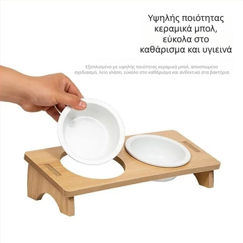 Διπλό κεραμικό μπολ φαγητού κατοικίδιων για γάτες και σκύλους, με αντι-χύσιμο σχεδιασμό
