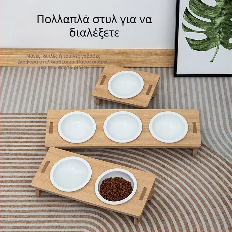 Διπλό κεραμικό μπολ φαγητού κατοικίδιων για γάτες και σκύλους, με αντι-χύσιμο σχεδιασμό