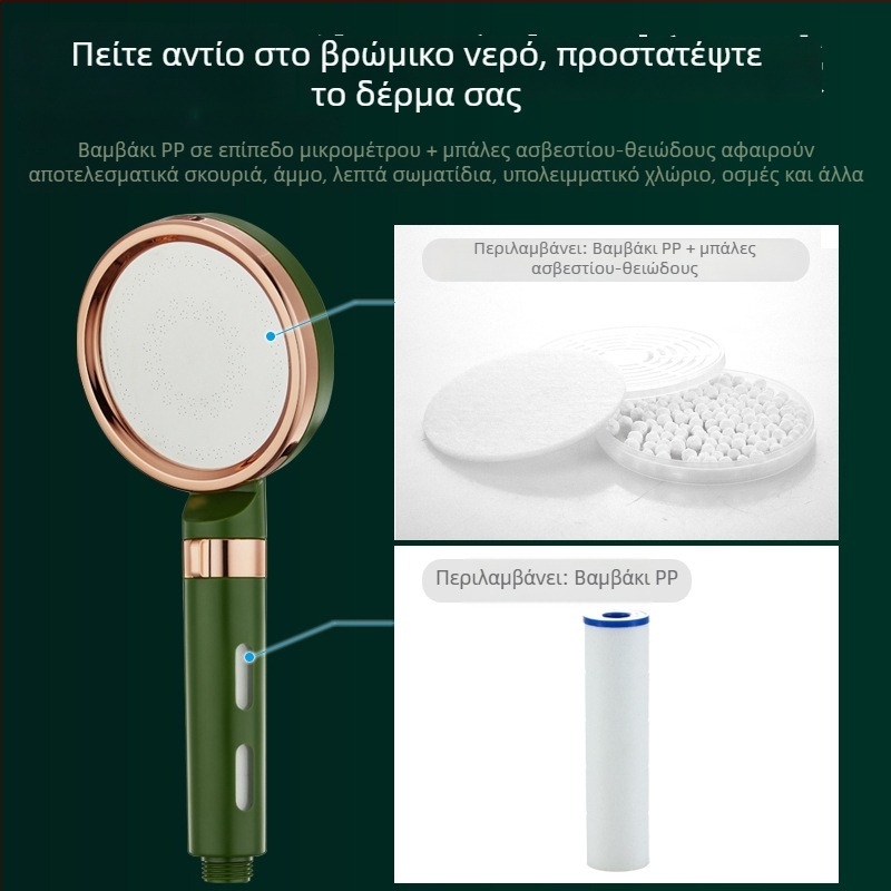 Κεφαλή ντους χειρός με πίεση, στρογγυλός σχεδιασμός, σκούρο πράσινο, ABS
