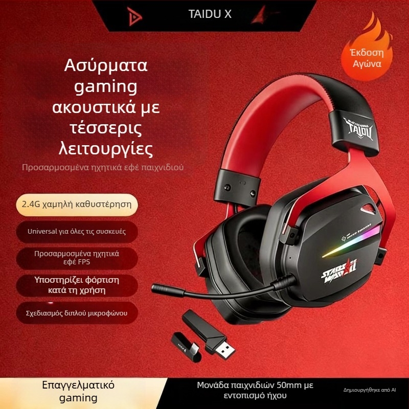 Titanium THS326 Ασύρματες ακουστικά gaming, πάνω από το αυτί, Bluetooth, τέσσερις λειτουργίες, 2,4 GHz, μακρύς χρόνος μπαταρίας