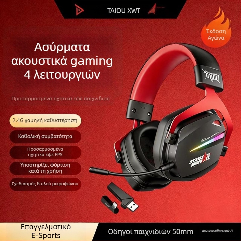 Titanium THS326 Ασύρματες ακουστικά gaming, πάνω από το αυτί, Bluetooth, τέσσερις λειτουργίες, 2,4 GHz, μακρύς χρόνος μπαταρίας