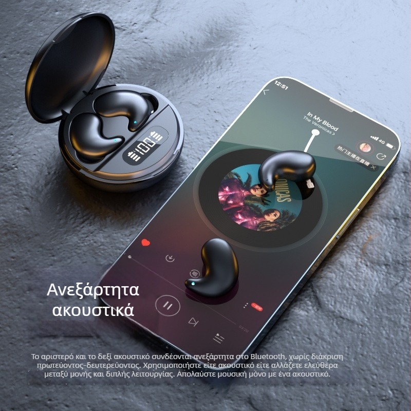 M52 Bluetooth ακουστικά ύπνου, ασύρματα, εντός αυτιού, πολύ λεπτά, με σχεδιασμό για ύπνο σε πλάγια θέση, για αθλητισμό και τρέξιμο, με οθόνη, χαμηλή καθυστέρηση