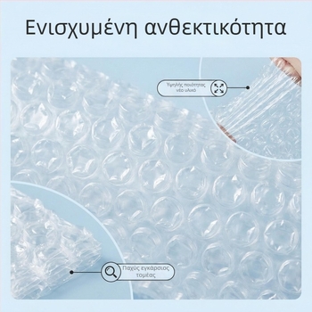 Παχύ διαφανές μαύρο φιλμ φυσαλίδων για προστατευτική συσκευασία και απορρόφηση κραδασμών; πλάτος 20-120 cm, διάμετρος φυσαλίδας 1 cm, ύψος 2 mm; κατάλληλο για καλλυντικά και ηλεκτρονικά