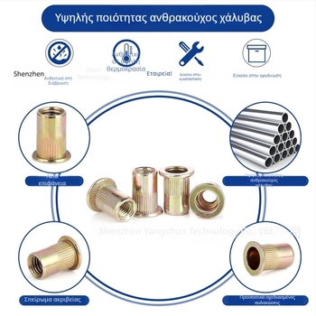 Σετ 200 τεμάχια rivet nuts με επίπεδη κεφαλή, ραβδωτή επιφάνεια, από ανθρακούχο χάλυβα, γαλβανισμένα, Βρετανικό Πρότυπο