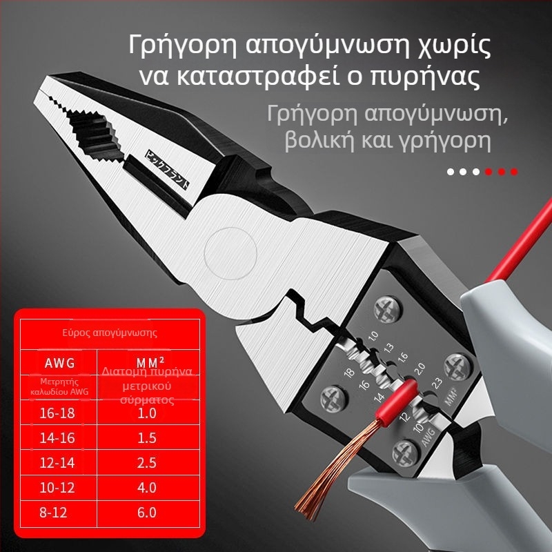 Πολυλειτουργικές πένσες για καλώδια: αφαίρεση μόνωσης και crimping, υψηλής σκληρότητας βιομηχανικού επιπέδου, πένσες με αιχμηνή μύτη και μηχανισμό ασφάλισης