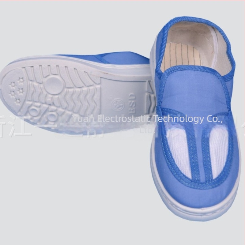 Μπλε αντιστατικά παπούτσια PVC με διαπνέουσα διχτυωτή επάνω επιφάνεια, χαμηλό κόψιμο