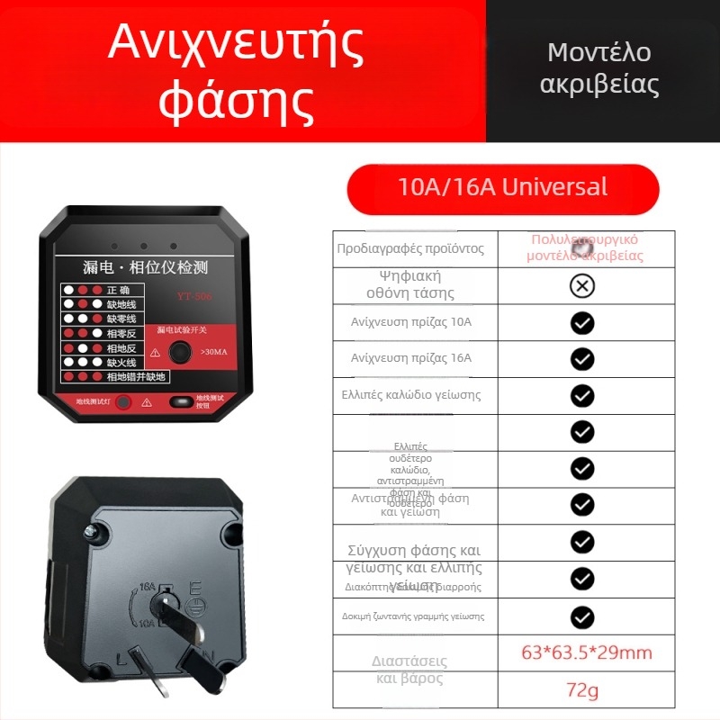Πολυλειτουργικό στυλό ελέγχου τάσης με επαγωγή, υψηλή ακρίβεια στον εντοπισμό φάσης και ουδετέρου, έλεγχος ανοιχτών κυκλωμάτων, φωτεινός και ηχητικός συναγερμός