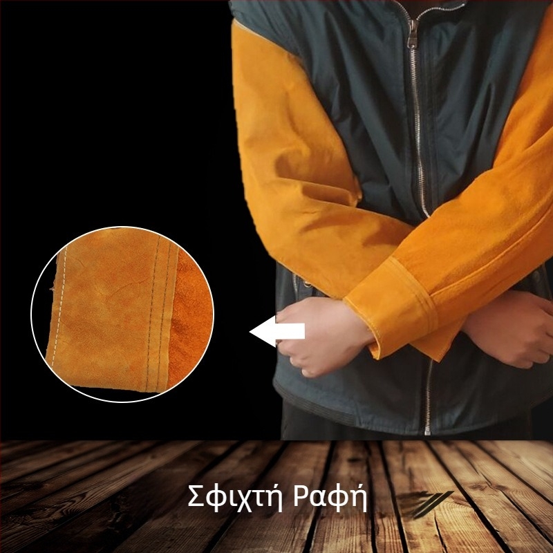 Δερμάτινη ποδιά συγκόλλησης με μανίκια και προστατευτικά πόδια, ανθεκτική στη φθορά και στη θερμότητα