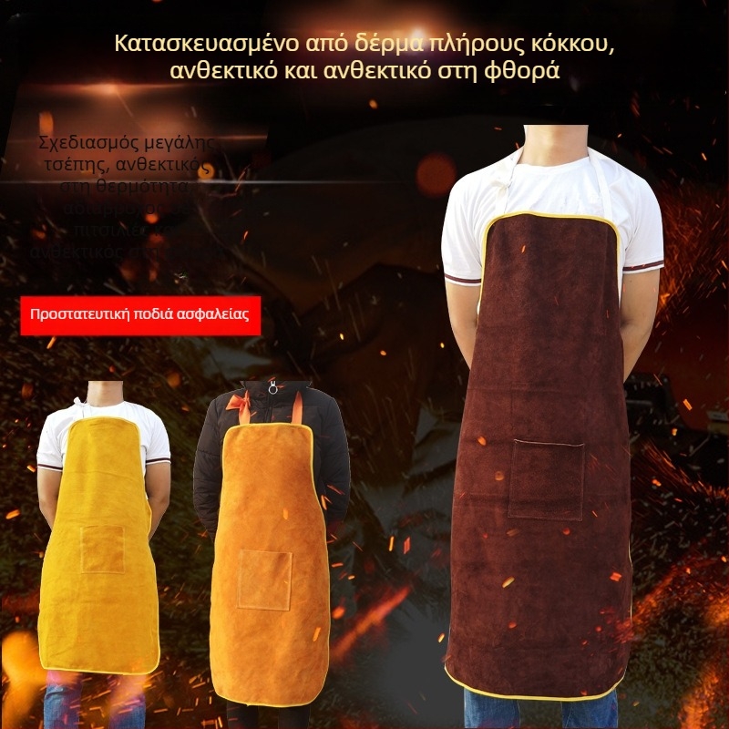 Ποδιά συγκόλλησης από δέρμα αγελάδας — προστασία από εγκαύματα και πιτσιλίσματα, φλογοανθεκτικό και ανθεκτικό σε υψηλές θερμοκρασίες