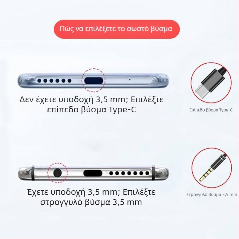 Ενσύρματα ακουστικά καραόκε με συνδεσιμότητα Type-C και βύσμα 3,5 mm για τραγούδι
