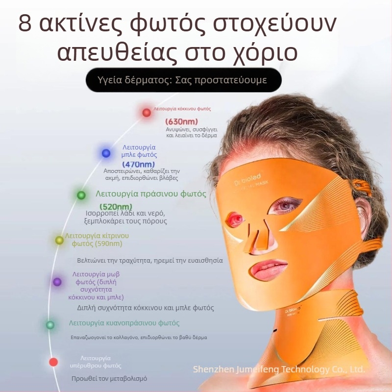 Μάσκα ομορφιάς με φωτοθεραπεία 8 χρωμάτων για ανάπλαση δέρματος – αναδιπλούμενη μάσκα από σιλικόνη LED με κόκκινο φως