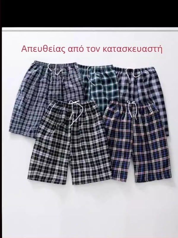 Καλοκαιρινά ανδρικά σορτς καρό από βαμβακερό ύφασμα, εκτύπωση, άνετη φαρδιά γραμμή, casual για σπίτι και παραλία