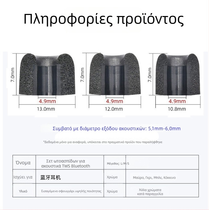 4,9 mm άνοιγμα για TWS – αφρός μνήμης, μαλακό σφουγγάρι, μείωση θορύβου, εξάρτημα ενδοακουστικού Bluetooth