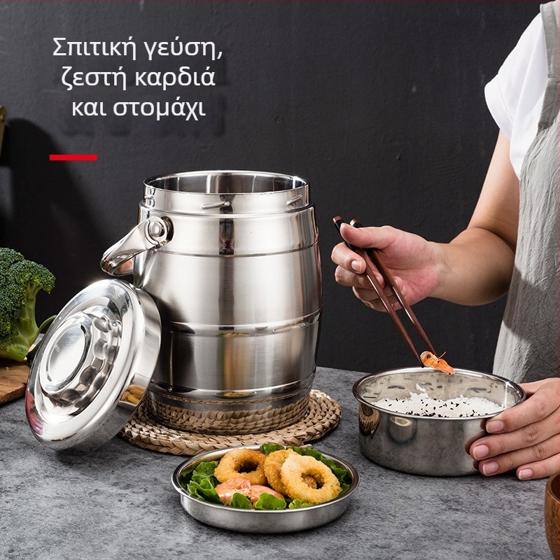 Θερμομονωτικό κουτί γεύματος από ανοξείδωτο ατσάλι, διπλού τοιχώματος με σχήμα κατσαρόλας