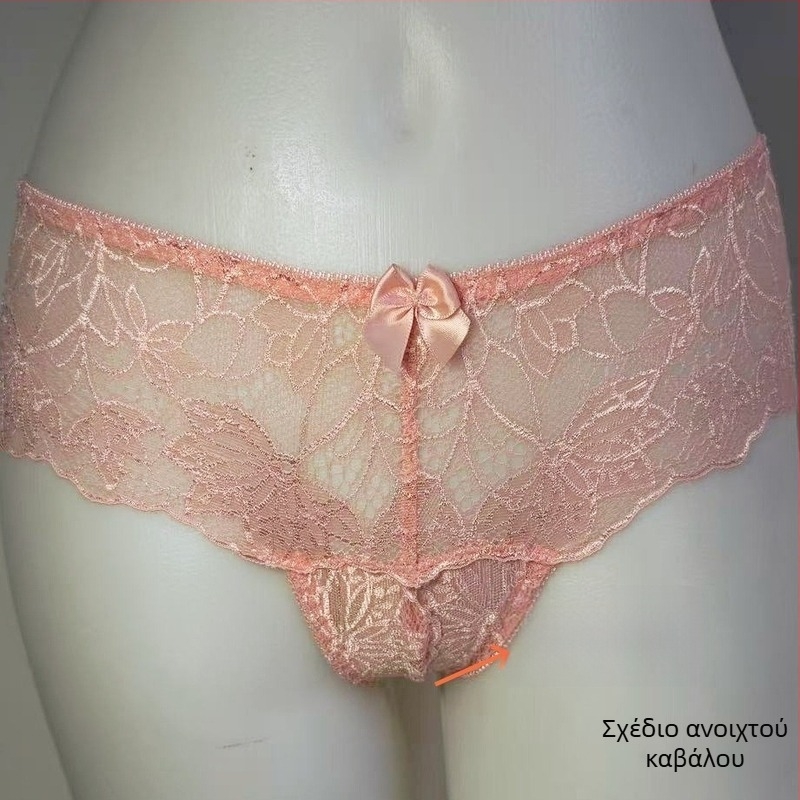 Quarter-Cup Lace Push-Up Underwire Bra, Pink Foam Cups, Open-Crotch Panties