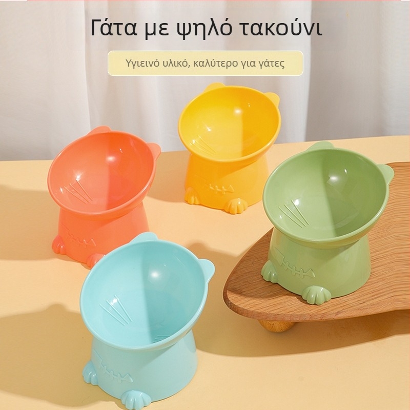 Μπολ γάτας υψηλού ύψους σε σχέδιο Macaron, με στήριγμα για τον λαιμό, αντιολισθητικό για κατοικίδια