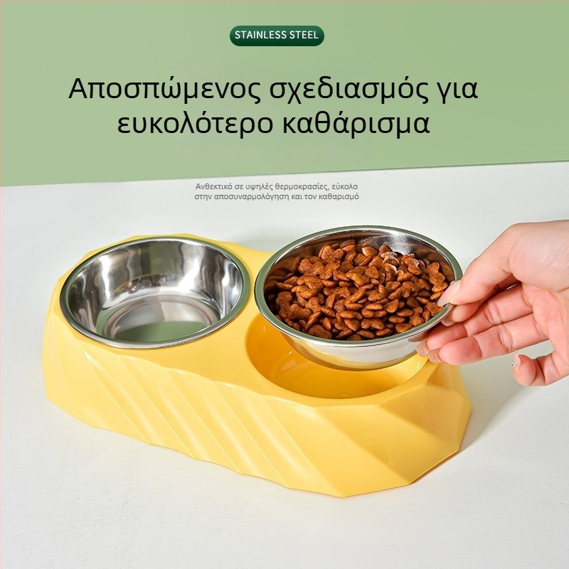 Μπολ ταΐσματος κατοικιδίων από ανοξείδωτο ατσάλι με ρωμαϊκό μοτίχο, στρογγυλό σχήμα, πολύχρωμο σχέδιο στροβιλισμού, ενσωματωμένο εξάρτημα ταΐσματος