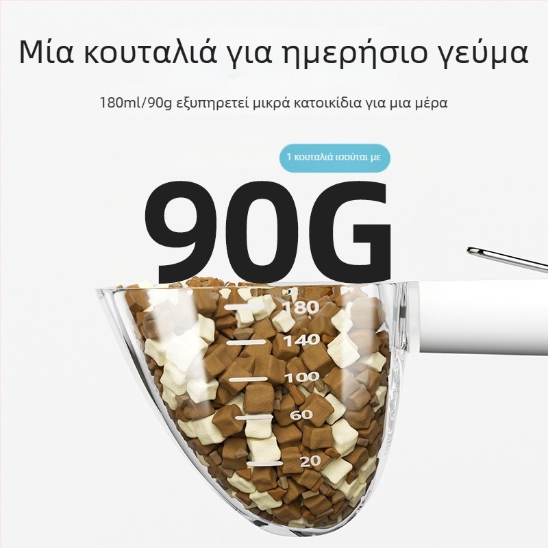 Διαφανικό κουτάλι φαγητού κατοικίδιων με κλίμακα μέτρησης, μακρύ χειρισμό, πολυλειτουργική κουτάλα και μετρική κούπα από ανοξείδωτο ατσάλι