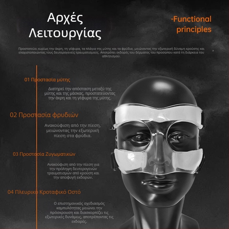 Παιδική προστατευτική μάσκα προσώπου για μπάσκετ με ημι-πλαίσιο, διαφανής αθλητική μάσκα