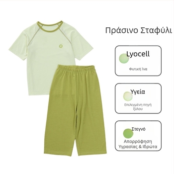 Σετ Lyocell για παιδιά με κοφτά παντελόνια, unisex, άνοιξη 2025, ελαφριά οικιακή ενδυμασία, δύο τεμάχια