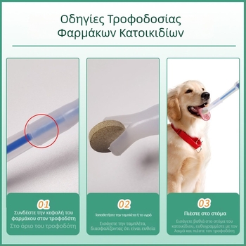 Συσκευή χορήγησης φαρμάκων για κατοικίδια (γάτες και σκύλοι), εργαλείο χορήγησης καψουλών και δισκίων, ενσωματωμένος δοσομετρητής-σύριγγα, μαλακή γέλη για ξηρές και υγρές χρήσεις