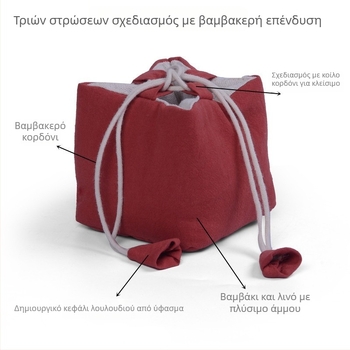 Θήκη αποθήκευσης για ένα φλυτζάνι τσαγιού με υφασμάτινο φάκελο και κεντημένο λογότυπο