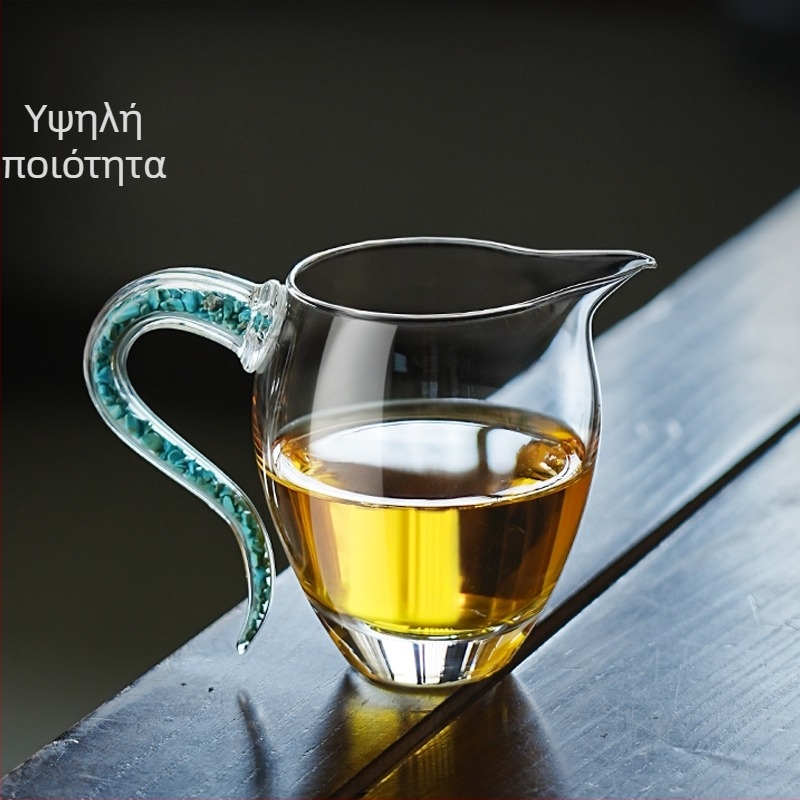 Τουρκοζ κρυστάλλινο κύπελλο με λαβή σε σχήμα ράμφους αετού, θερμοανθεκτικός διαχωριστής τσαγιού, σετ τσαγιού από παχύτερο γυαλί.