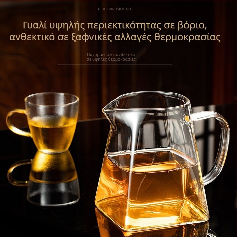 Μεγάλο τετράγωνο σετ τσαγιού από γυαλί βοριο-σιλικό, θερμοαντοχή, διαφανές, ιαπωνικού στυλ, με διαχωριστή τσαγιού