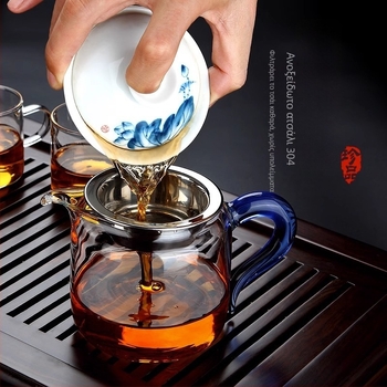 Σετ Gongfu τσαγιού από παχύτερο θερμοανθεκτικό γυαλί με φίλτρο και ενσωματωμένο ποτήρι σερβιρίσματος – οικιακό εξοπλισμό τσαγιού