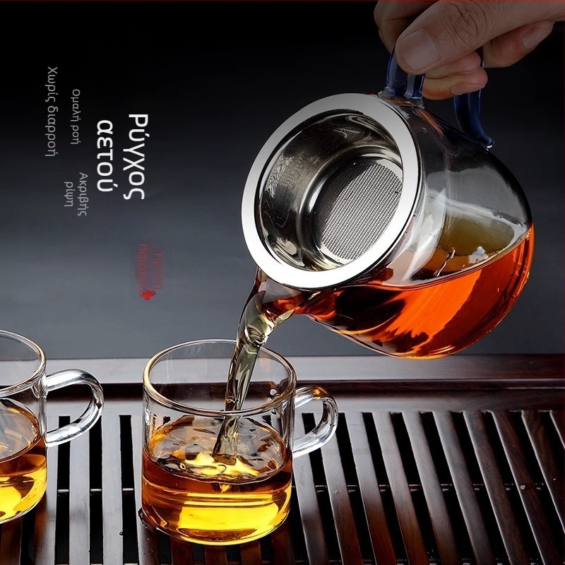 Σετ Gongfu τσαγιού από παχύτερο θερμοανθεκτικό γυαλί με φίλτρο και ενσωματωμένο ποτήρι σερβιρίσματος – οικιακό εξοπλισμό τσαγιού