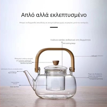 Τσαγιέρα από γυαλί υψηλής αντοχής με ξύλινο χερούλι για παρασκευή τσαγιού