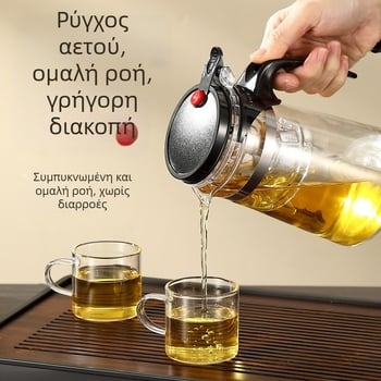 Θερμοανθεκτικό γυάλινο σετ τσαγιού με κύπελλο, σύστημα ενός πατήματος για διαχωρισμό τσαγιού από το νερό, για γραφείο και σπίτι