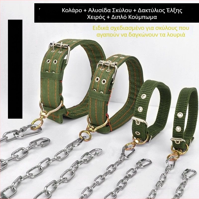 Σετ αλυσίδας σκύλου από ανοξείδωτο ατσάλι 304 για μεγάλα, μεσαία και μικρά σκυλιά, περιλαμβάνει λουρί και αλυσίδα-κολάρο, αντιαγκωματικό