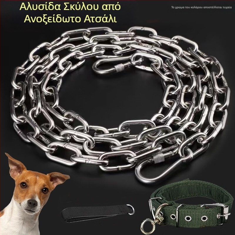 Σετ αλυσίδας σκύλου από ανοξείδωτο ατσάλι 304 για μεγάλα, μεσαία και μικρά σκυλιά, περιλαμβάνει λουρί και αλυσίδα-κολάρο, αντιαγκωματικό