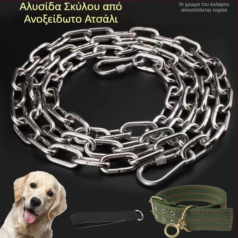Σετ αλυσίδας σκύλου από ανοξείδωτο ατσάλι 304 για μεγάλα, μεσαία και μικρά σκυλιά, περιλαμβάνει λουρί και αλυσίδα-κολάρο, αντιαγκωματικό