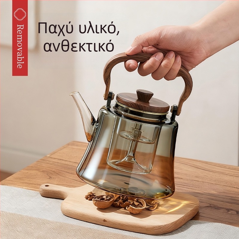 Τσαγιέρα από γυαλί μπόροσιλικό με χερούλι για βρασμό τσαγιού, ανθεκτική στη θερμοκρασία, κατάλληλη για φλόγα ή ηλεκτρική κεραμική εστία, οικιακή χρήση