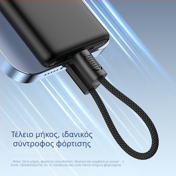 Μπρελόκ για iPhone 15/16/17 με διπλό Type-C power bank, αποσπώμενο κούμπωμα, PD λουράκι και καλώδιο δεδομένων