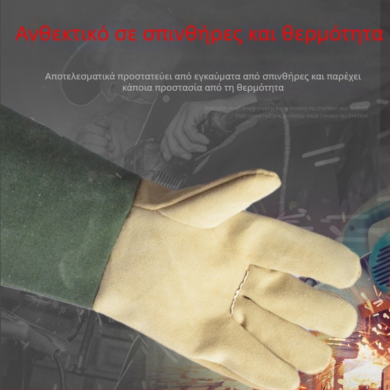 Think Weian Πράσινα γάντια συγκόλλησης με κανβάς μανσέτα και δέρμα βοδινού, αντι-καψίματα, φλογοανθεκτικά, παχύτερα, ημι-δέρμα, για ηλεκτροσυγκόλληση