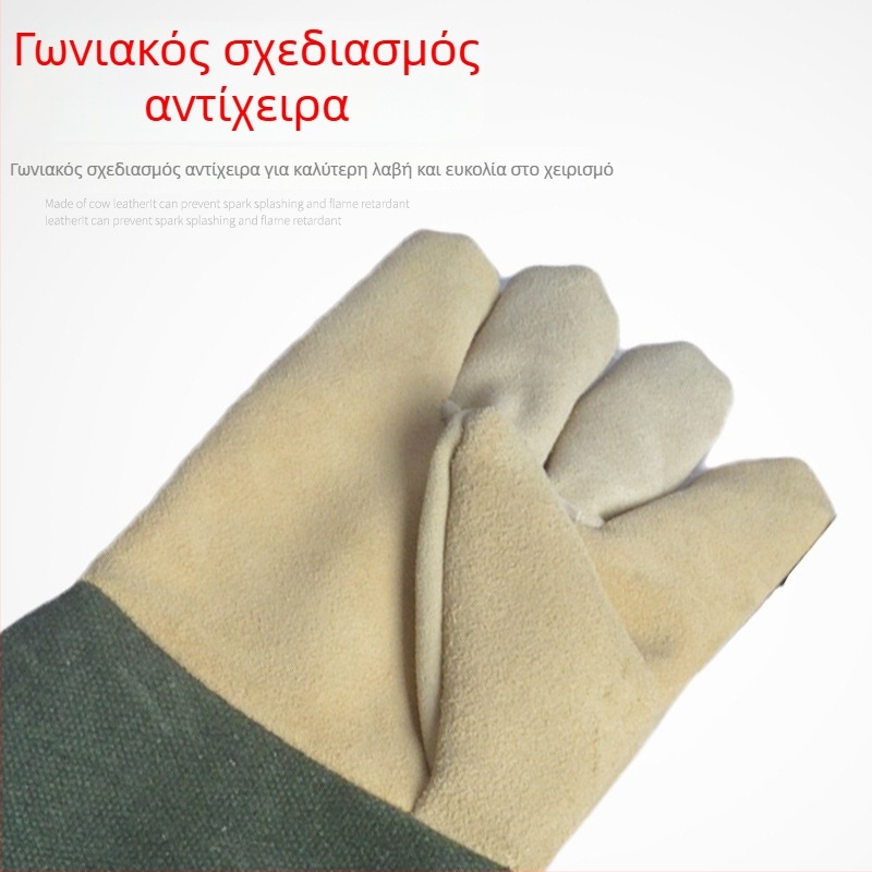 Think Weian Πράσινα γάντια συγκόλλησης με κανβάς μανσέτα και δέρμα βοδινού, αντι-καψίματα, φλογοανθεκτικά, παχύτερα, ημι-δέρμα, για ηλεκτροσυγκόλληση