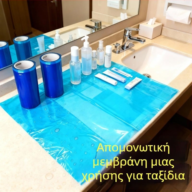 Φιλμ απομόνωσης μιας χρήσης για μπάνιο, μπλε φιλμ με ροζ κουκκίδες, χωρίς κατάλοιπα κόλλας, μήκος 15 μ, πλάτος 10 εκ, PE.