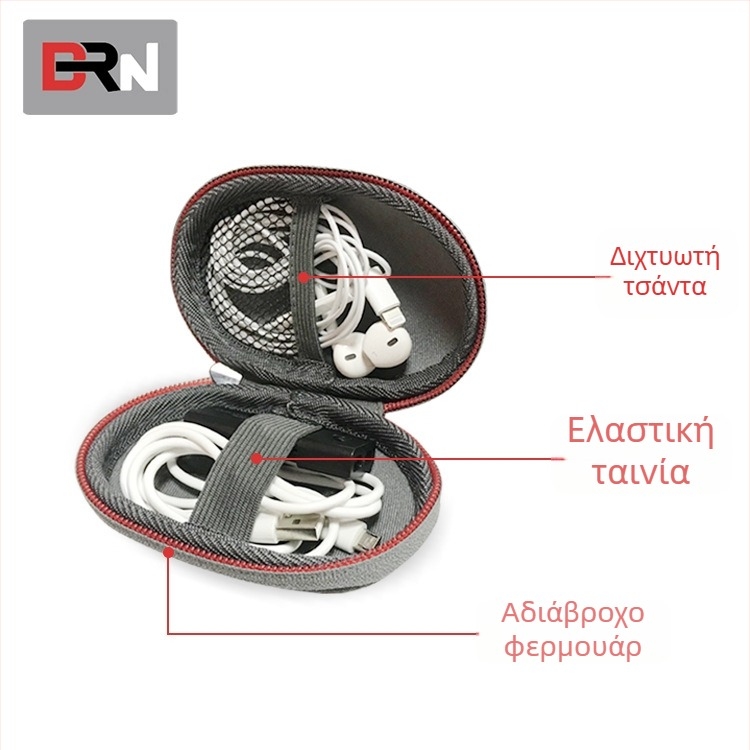 EVA θήκη αποθήκευσης ακουστικών για καλώδια δεδομένων και Bluetooth ακουστικά, γκρι, διαστάσεις 11×8×3 cm
