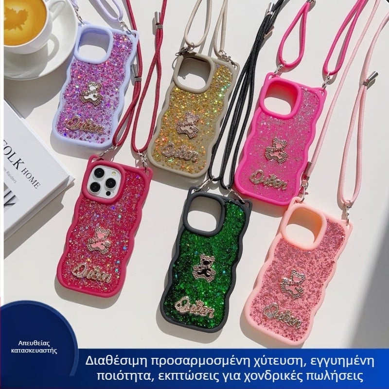 Θήκη με αυτιά γάτας για iPhone 11–14 σειρά, αμμοβολισμένη επιφάνεια, με λουράκι