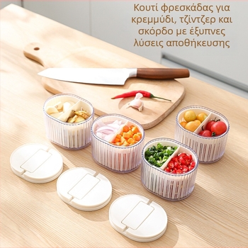 Κουτί αποθήκευσης στο ψυγείο με καπάκι, σφραγισμένο, με διαμερίσματα για πράσο, τζίντζερ και σκόρδο