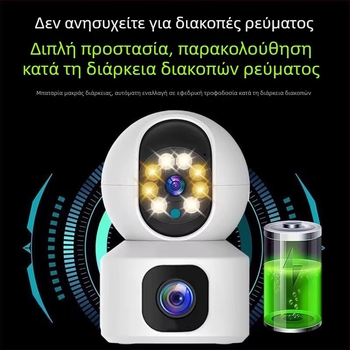 Εσωτερική κάμερα επιτήρησης με διπλό φακό, 360° περιστροφή και ενδοεπικοινωνία