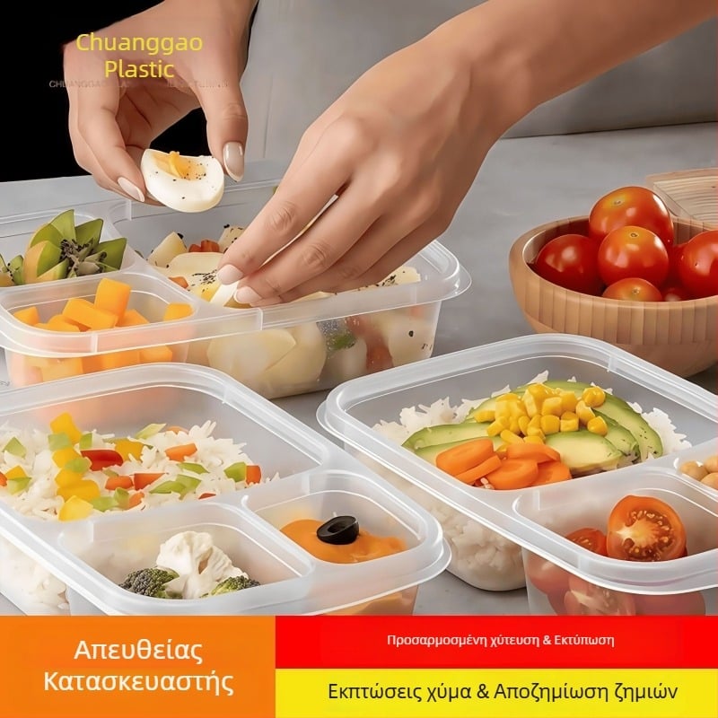 Σετ χονδρικής lunch box με τρία διαμερίσματα, διαφανής ορθογώνιος πλαστικός κάδος, ασφαλής για φούρνο μικροκυμάτων, ποιότητας τροφίμων