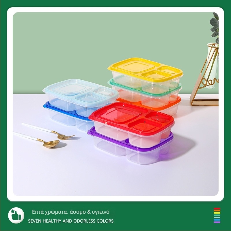 Σετ χονδρικής lunch box με τρία διαμερίσματα, διαφανής ορθογώνιος πλαστικός κάδος, ασφαλής για φούρνο μικροκυμάτων, ποιότητας τροφίμων
