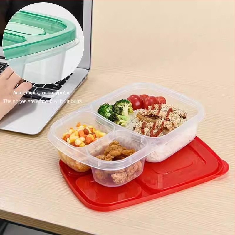 Σετ χονδρικής lunch box με τρία διαμερίσματα, διαφανής ορθογώνιος πλαστικός κάδος, ασφαλής για φούρνο μικροκυμάτων, ποιότητας τροφίμων