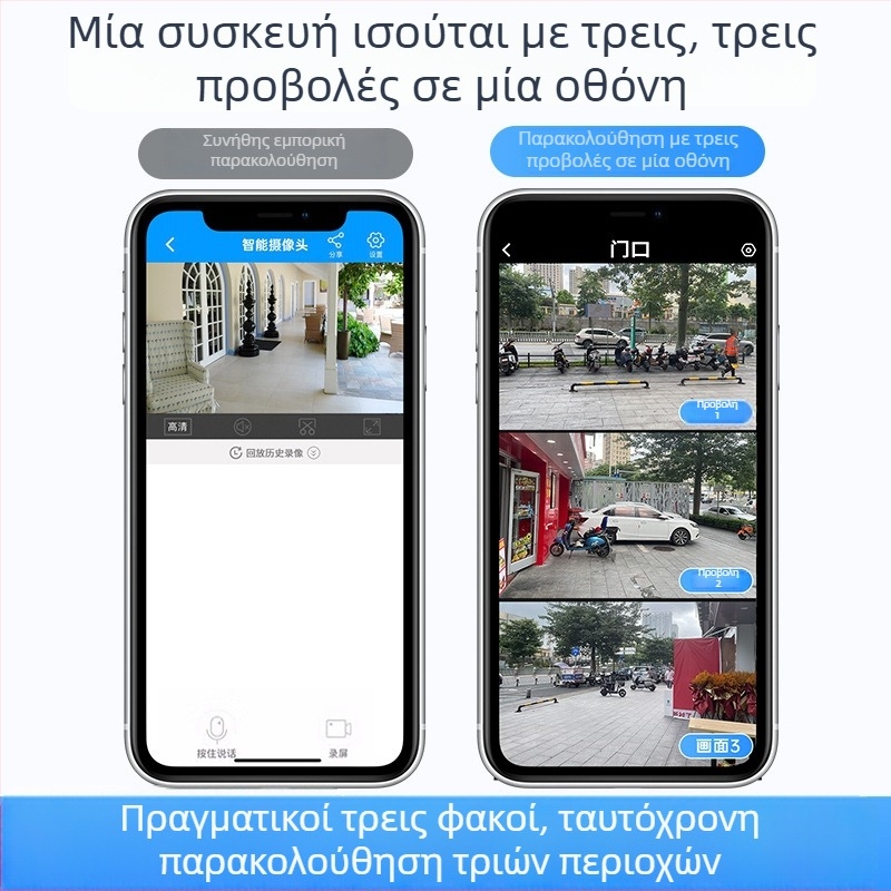 Κάμερα επιτήρησης οικίας και εξωτερικών χώρων, Wi-Fi, 360° νυχτερινή όραση, τρεις φακοί, ανάλυση 12K