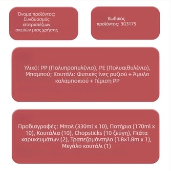 Μίας χρήσης πλαστικό σετ ειδών τραπεζιού με μπολ, chopsticks, ποτήρι και πιάτο για εξωτερικό κάμπινγκ